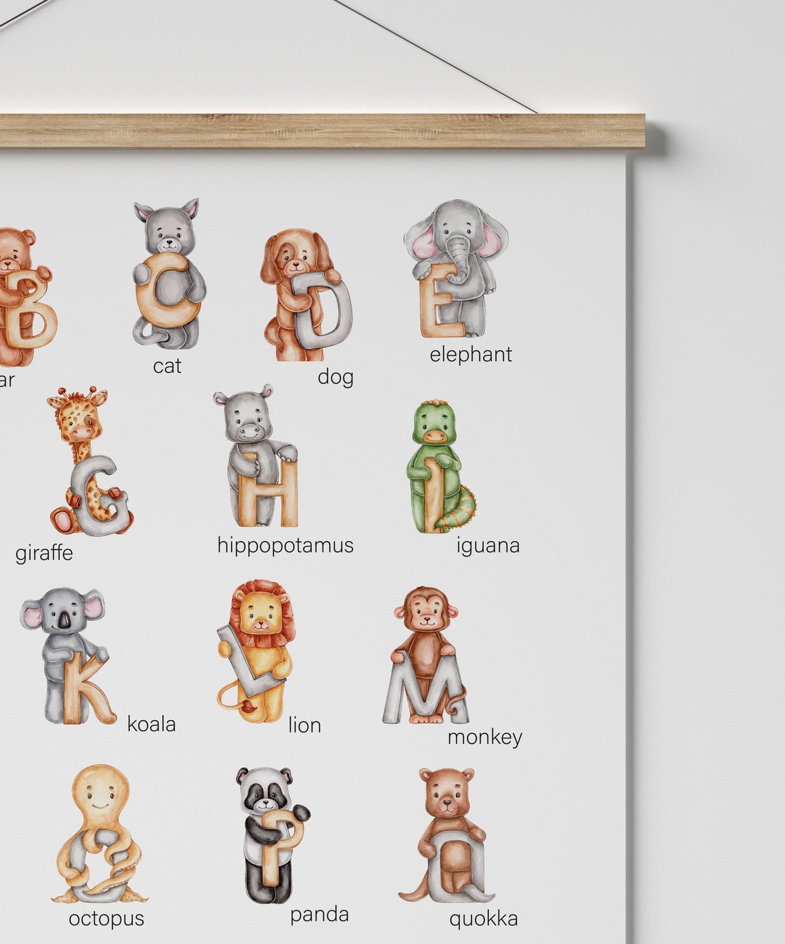 Animal Alphabet ABC Watercolor Educational Kids Nursery Poster - Image 3