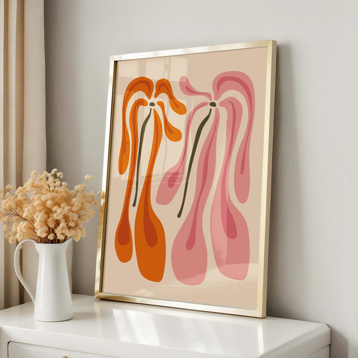 Matisse Inspired Orange Pink Abstract Flower Pair Mid Century Poster - Image 3