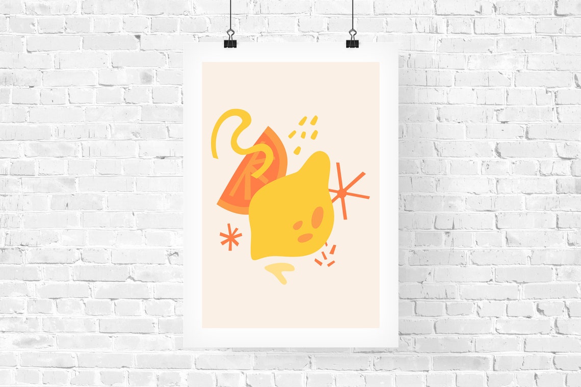 Bright Lemon and Orange Slice Abstract Citrus Summer Art Poster - Image 3