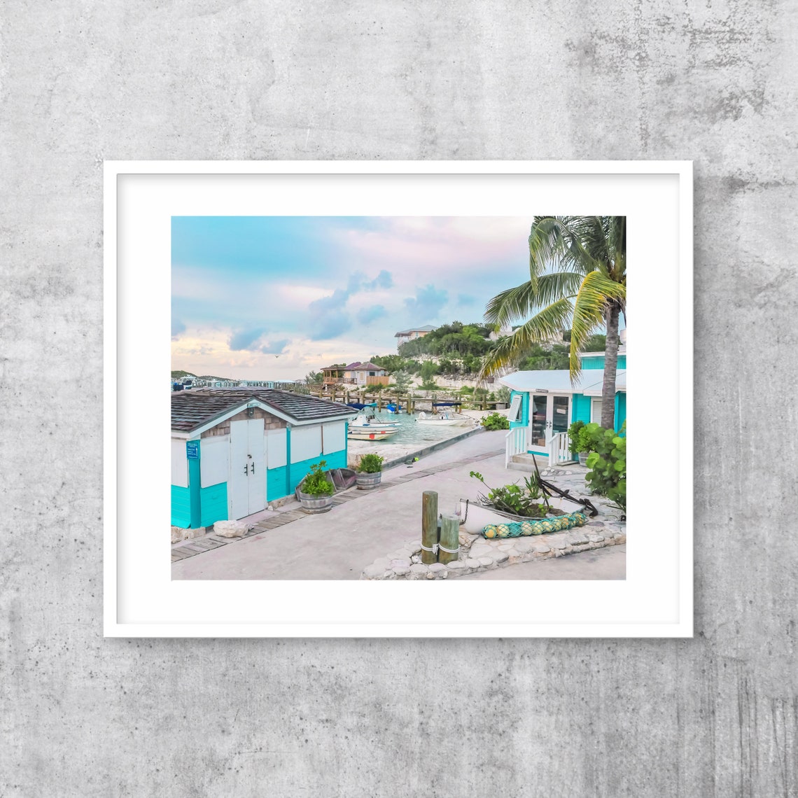 Tropical Turquoise Harbor Huts Fishing Dock Seaside Photo Poster - Image 3