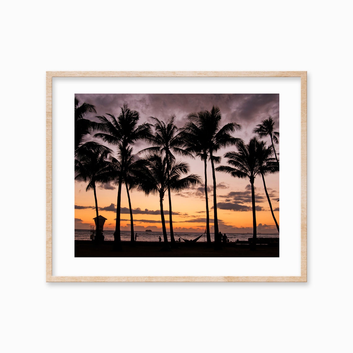 Palm Tree Silhouettes at Sunset Over Tropical Ocean Waves Poster