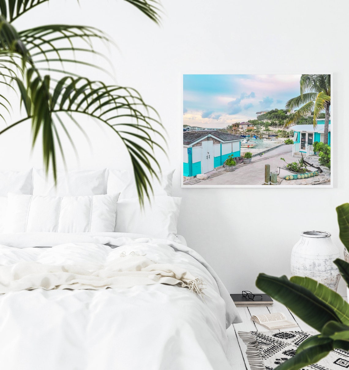 Tropical Turquoise Harbor Huts Fishing Dock Seaside Photo Poster - Image 2