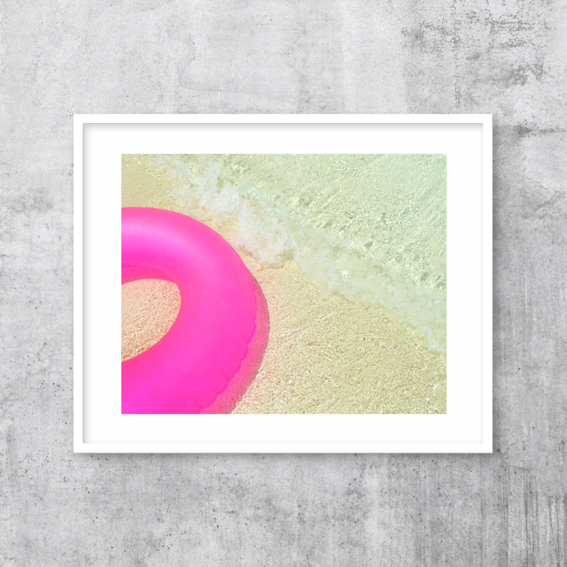 Hot Pink Pool Float Ring on the Edge of the Beach Shore Poster - Image 3