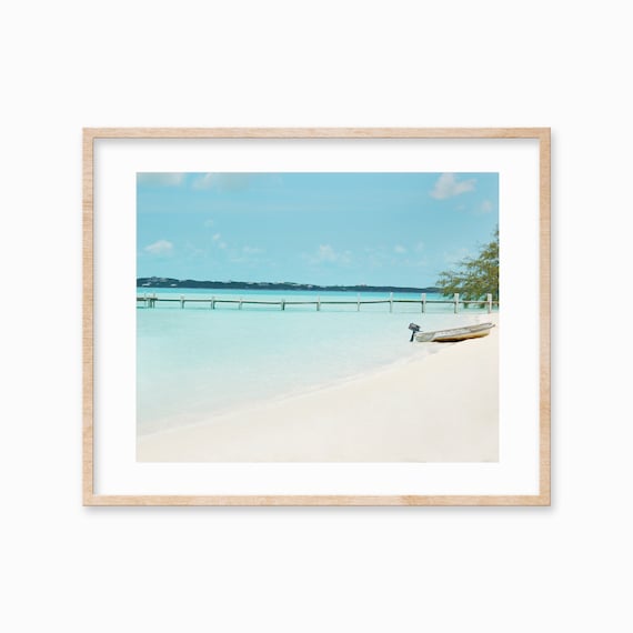 Wooden Dock Stretching Over Turquoise Water Beach Photo Poster