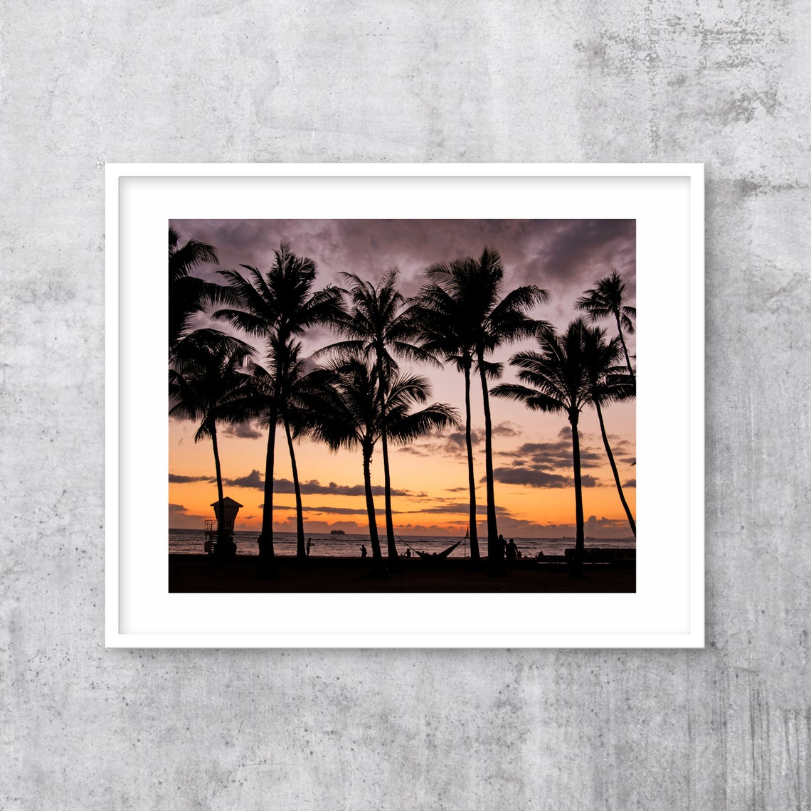 Palm Tree Silhouettes at Sunset Over Tropical Ocean Waves Poster - Image 3