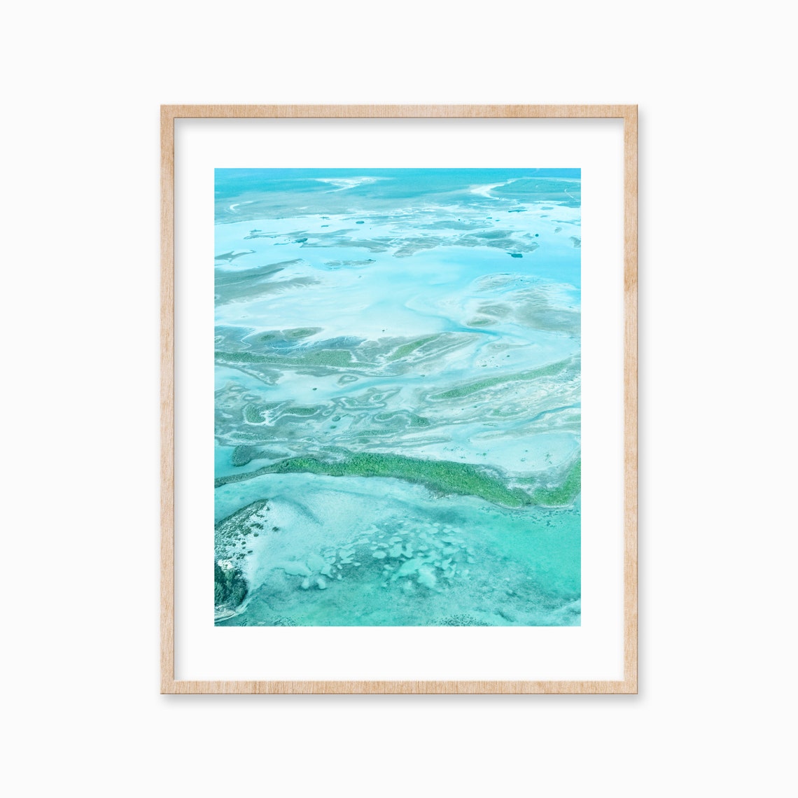 Aerial View of Turquoise Tidal Flats and Shallow Ocean Poster