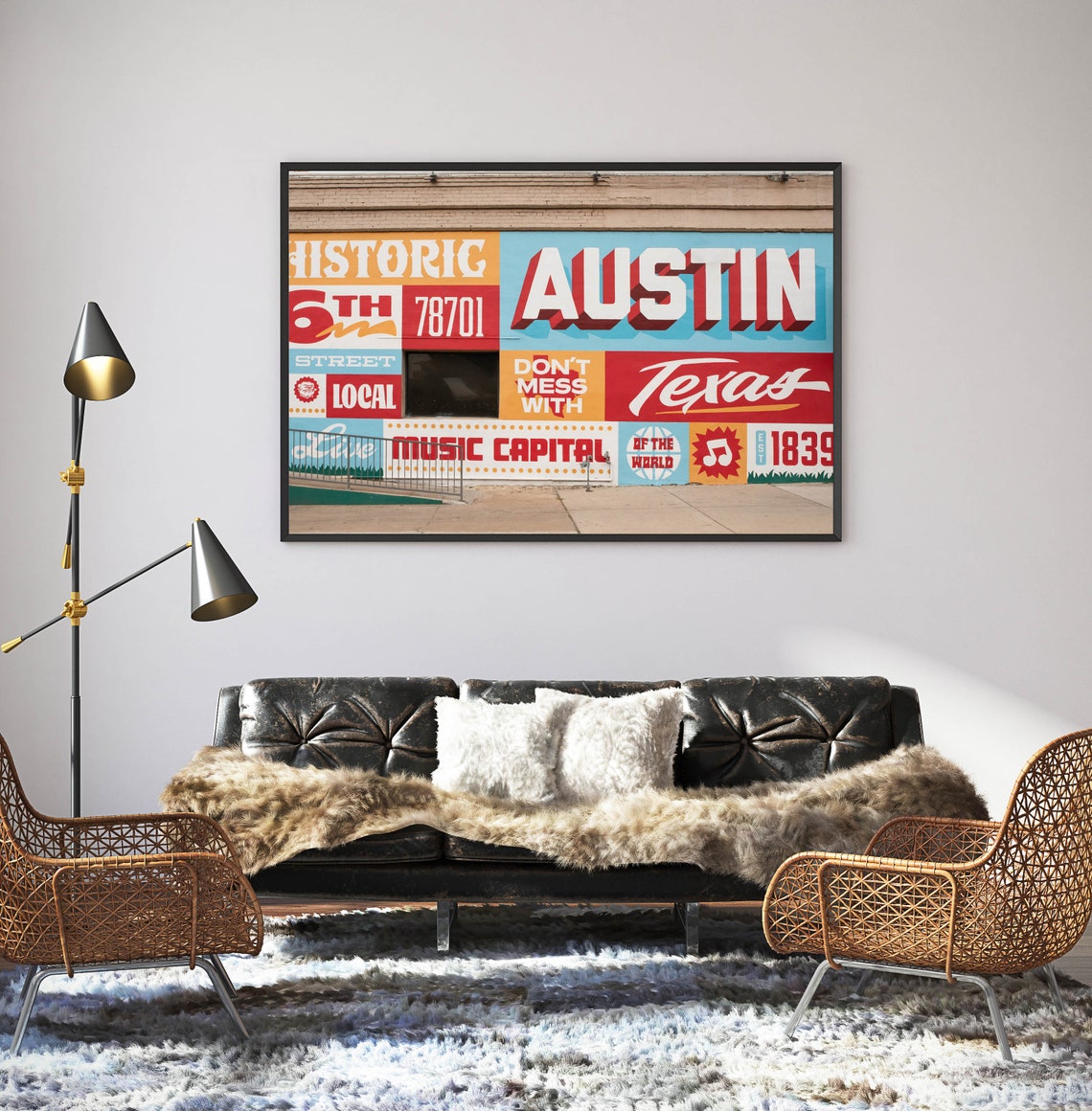 Austin Texas Dont Mess With Texas Music Capital Mural Poster - Image 3