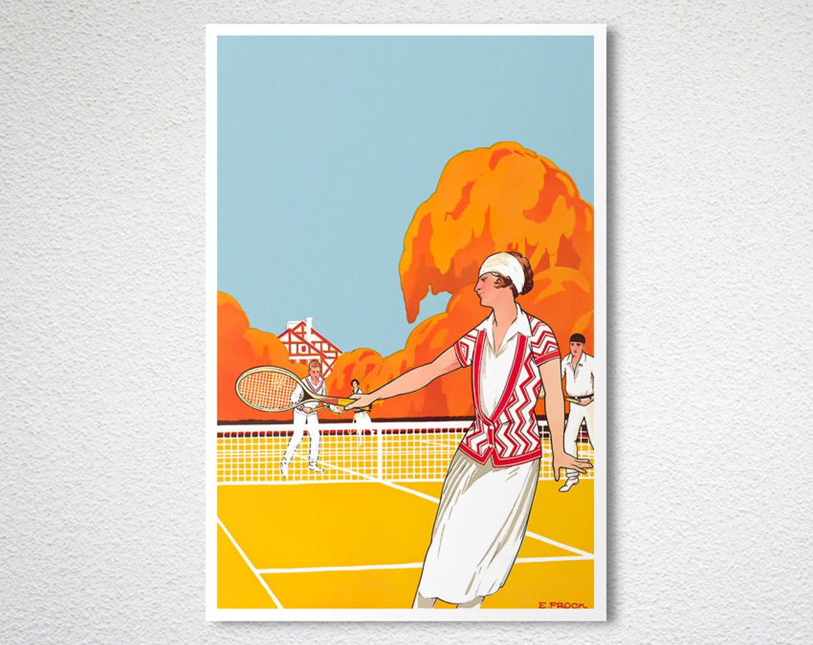 Woman Playing Tennis Vintage Sports Club Orange Trees Poster - Image 2