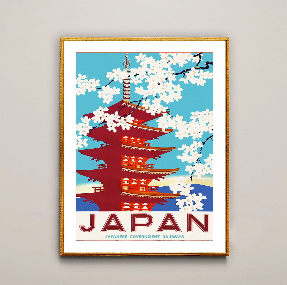 Japan Cherry Blossom Pagoda Japanese Government Railways Poster