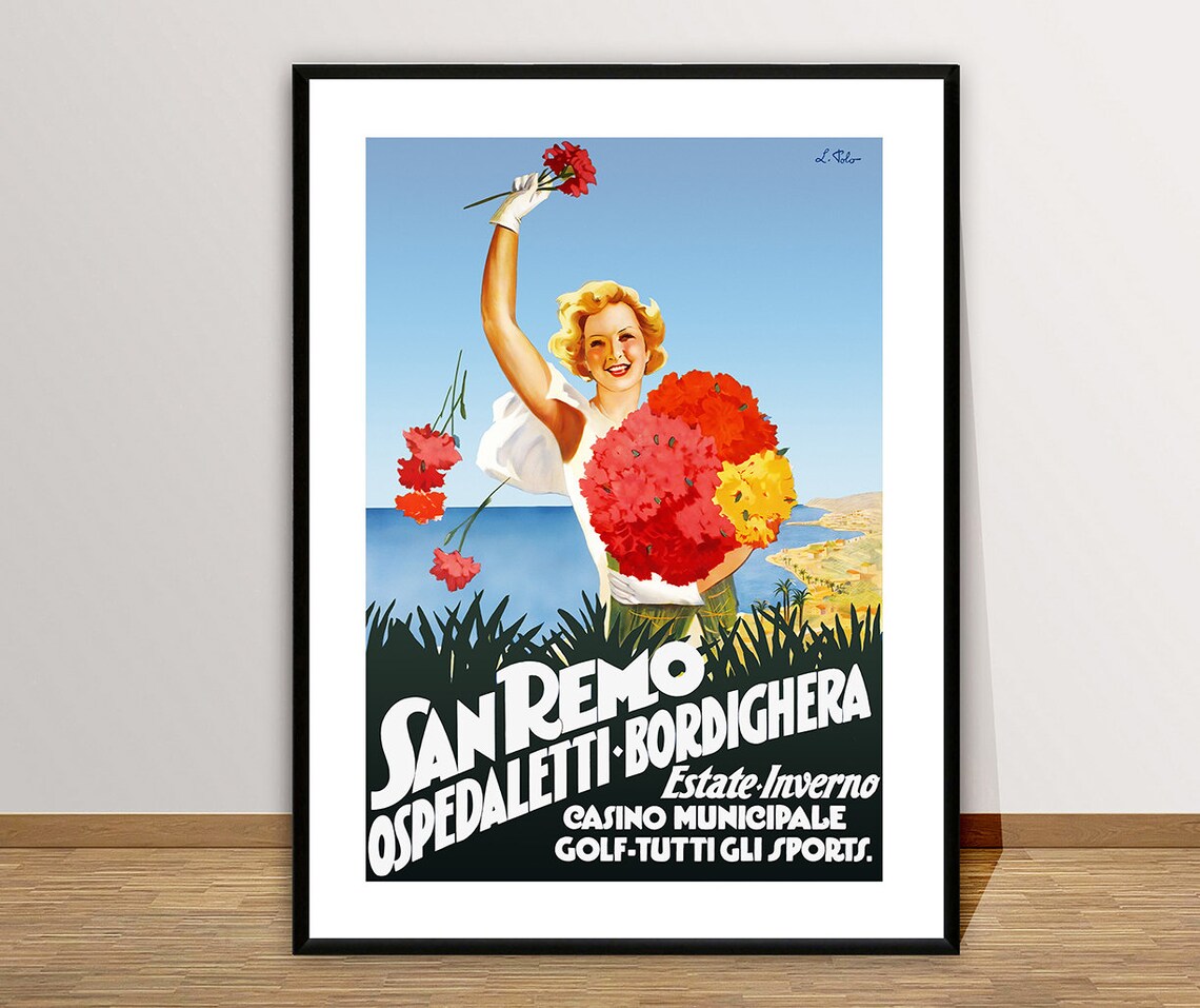 San Remo Ospedaletti Bordighera Vintage Travel Poster - Image 2