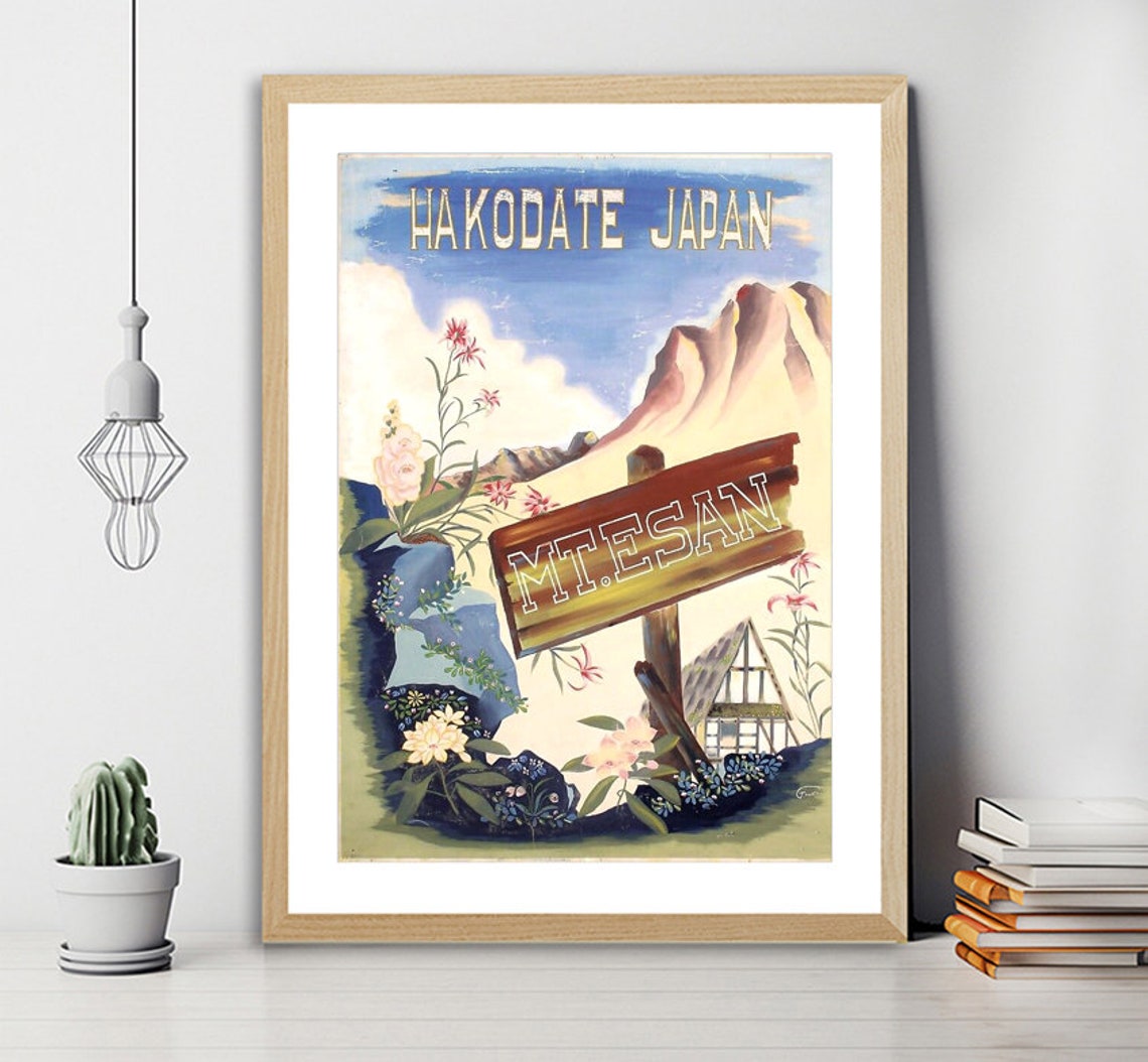 Hakodate Japan Mt Esan Alpine Wildflowers Vintage Travel Poster