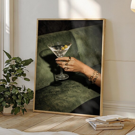 Martini Glass Hand Gold Rings Moody Cocktail Bar Photo Poster