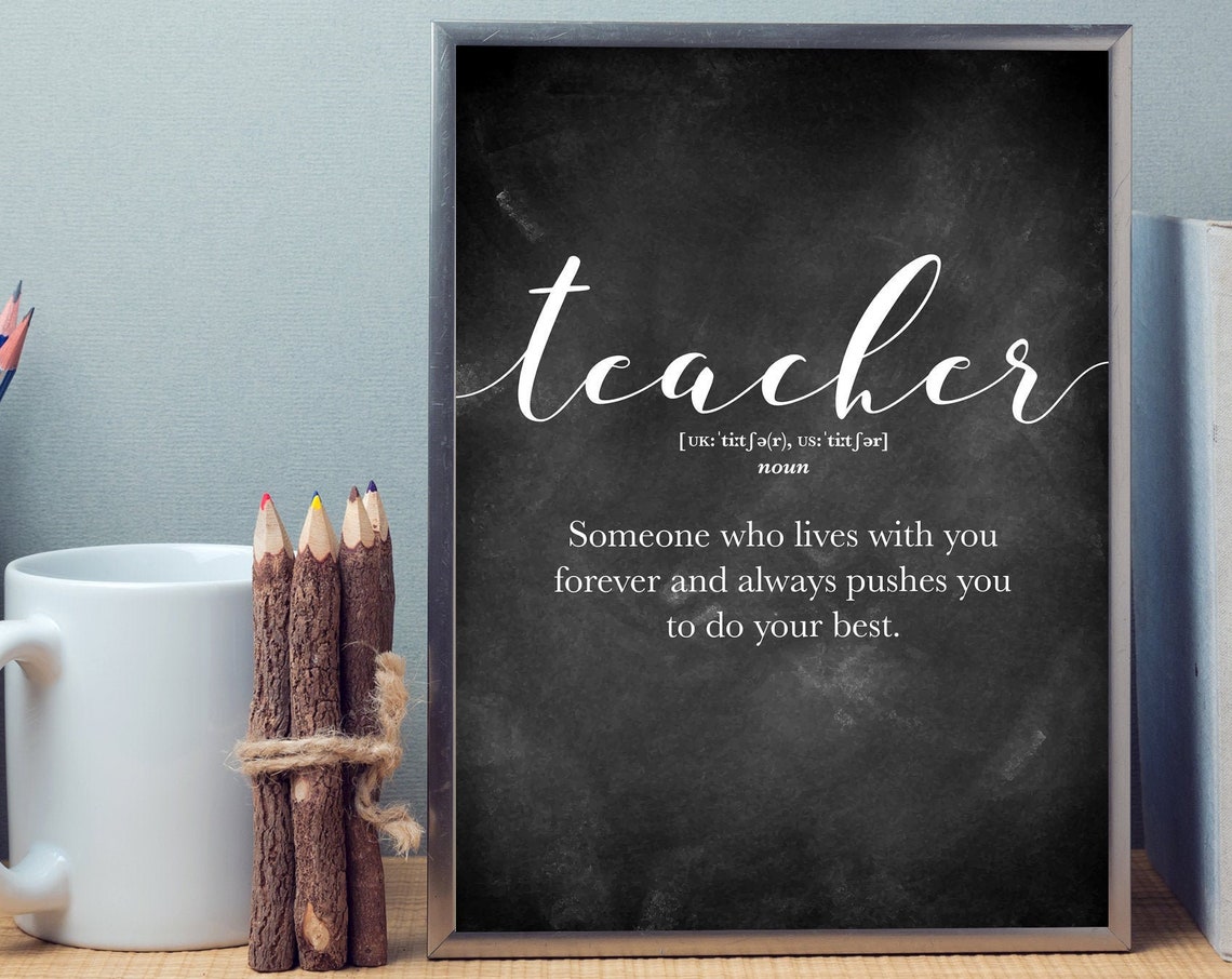 Teacher Definition Chalkboard Script Typography Classroom Gift Poster