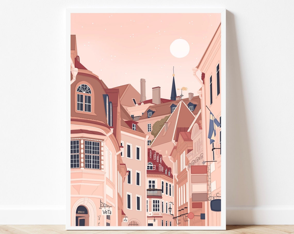 Tallinn Estonia Old Town Street Daytime Pastel Sky View Art Print