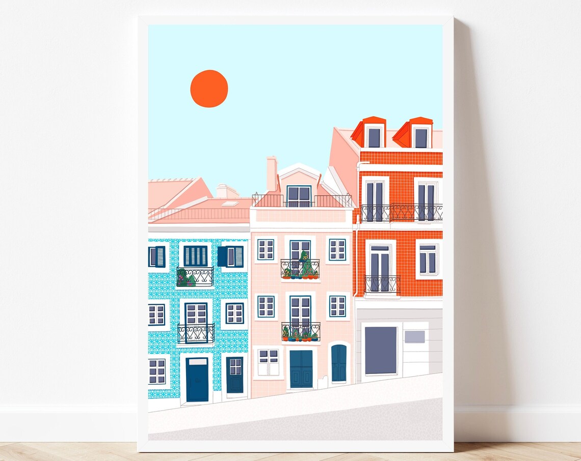 Lisbon Portugal Colourful Tiled Facade Buildings Travel Art Print