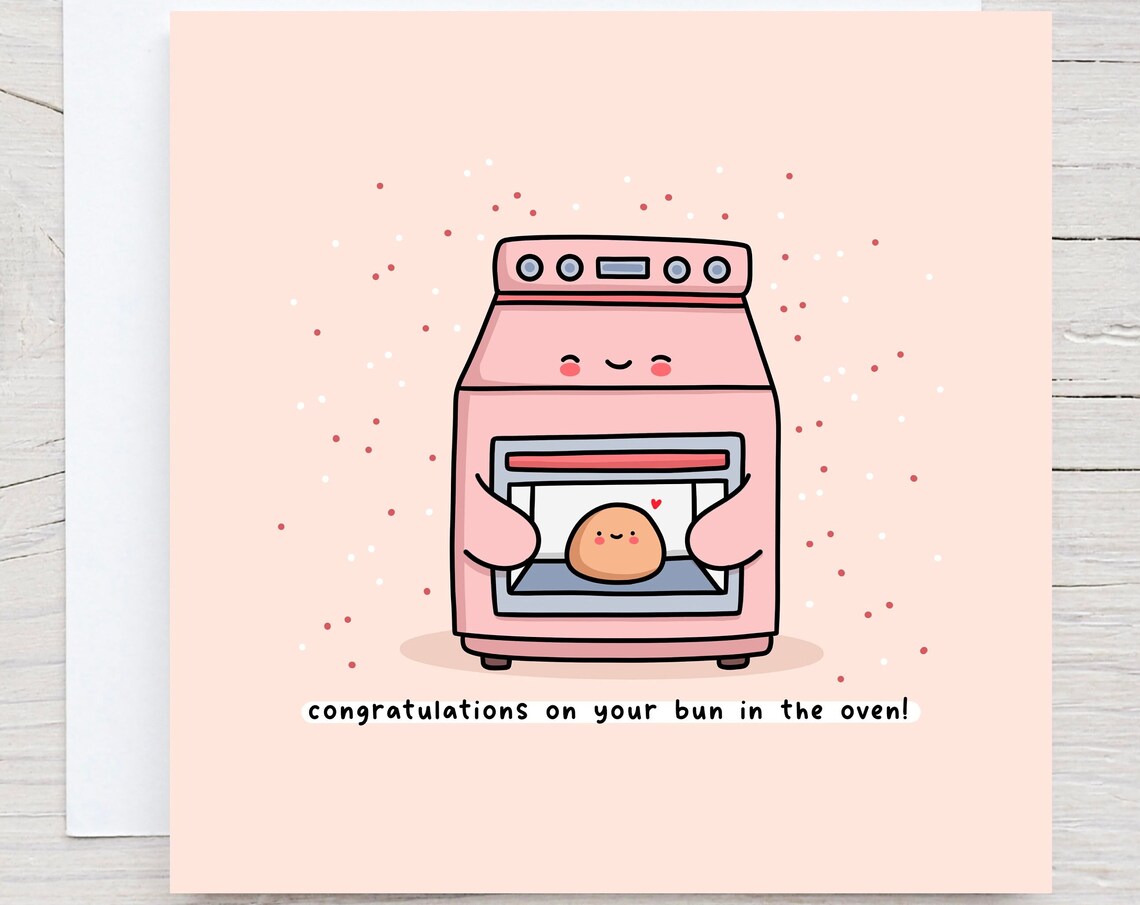 Bun In The Oven Punny Card, Cute Pregnancy Wall Art Print