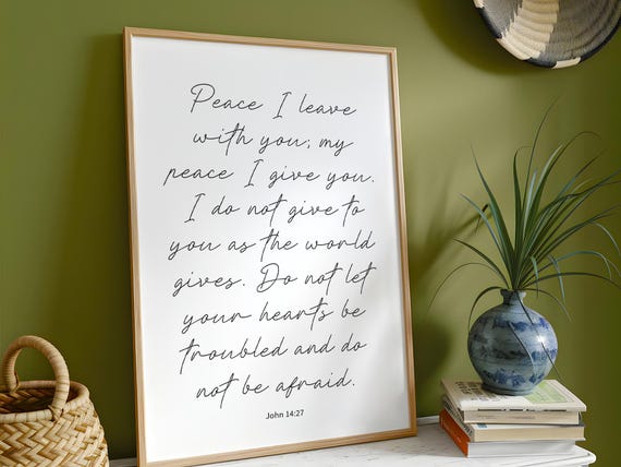 John 14:27 Bible Verse Art Print, Christian Decor