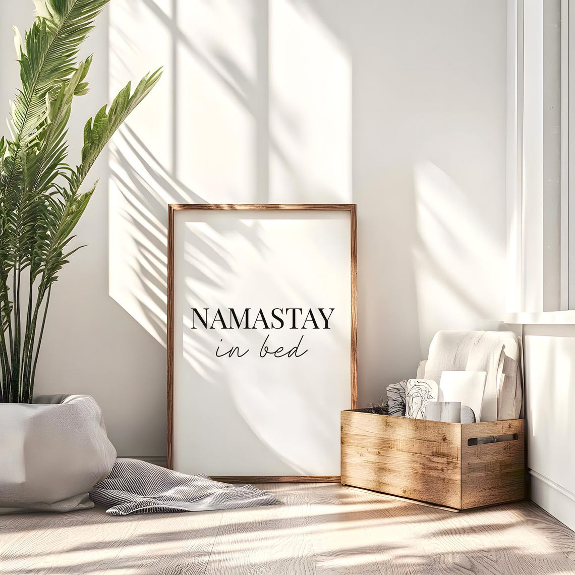 Namastay In Bed Funny Yoga Pun Script Serif Quote Decor Poster - Image 6