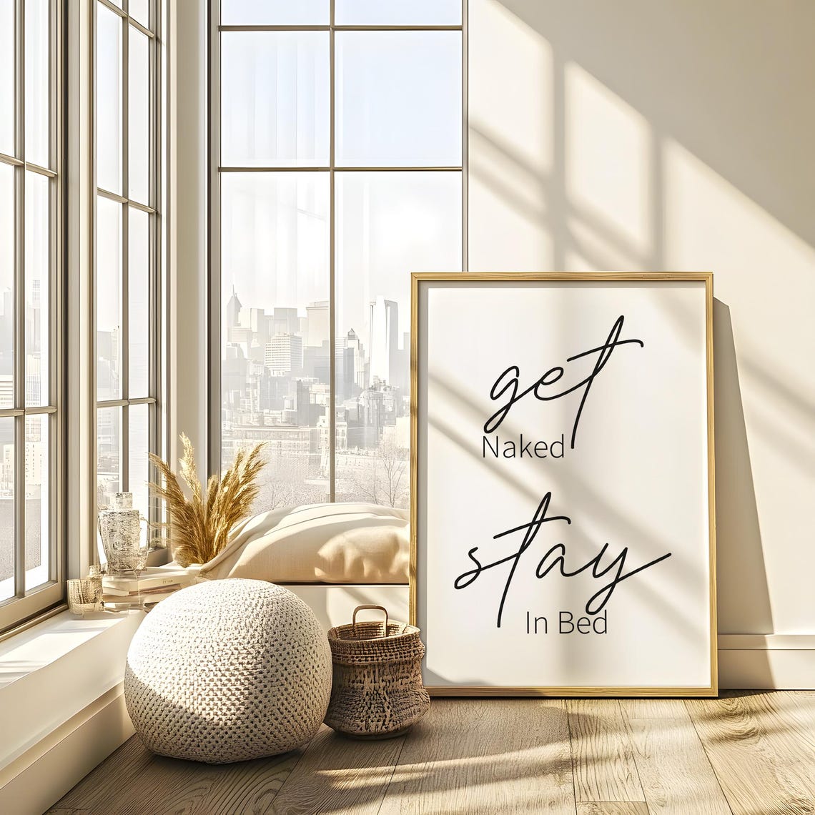 Get Naked Stay In Bed Playful Script Typography Bedroom Humor Poster - Image 6