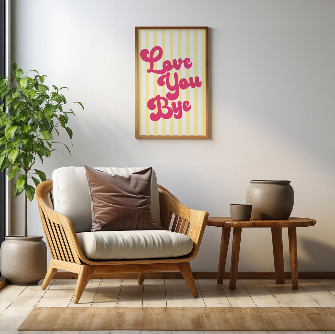 Love You Bye Pink Groovy Retro Striped Wall Decor Art Poster - Image 2