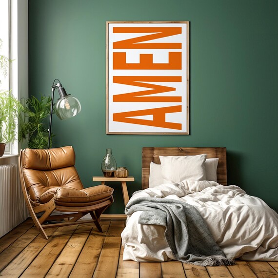 Amen Bold Orange Typography Modern Christian Faith Art Poster