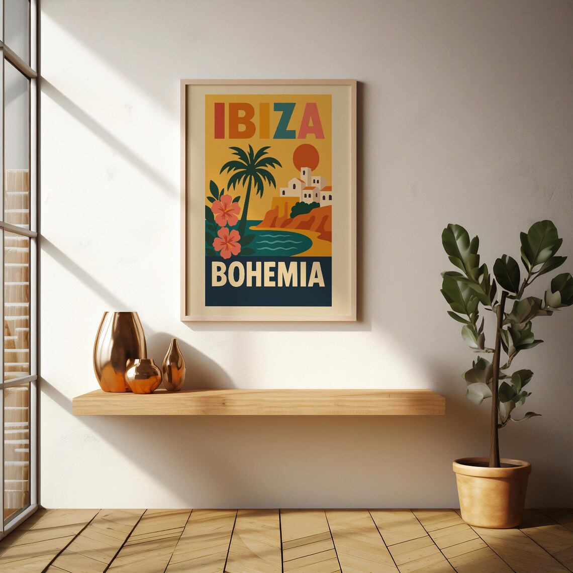 Ibiza Bohemia Retro Travel Poster Palm Village Sunset Island Decor Art - Image 5