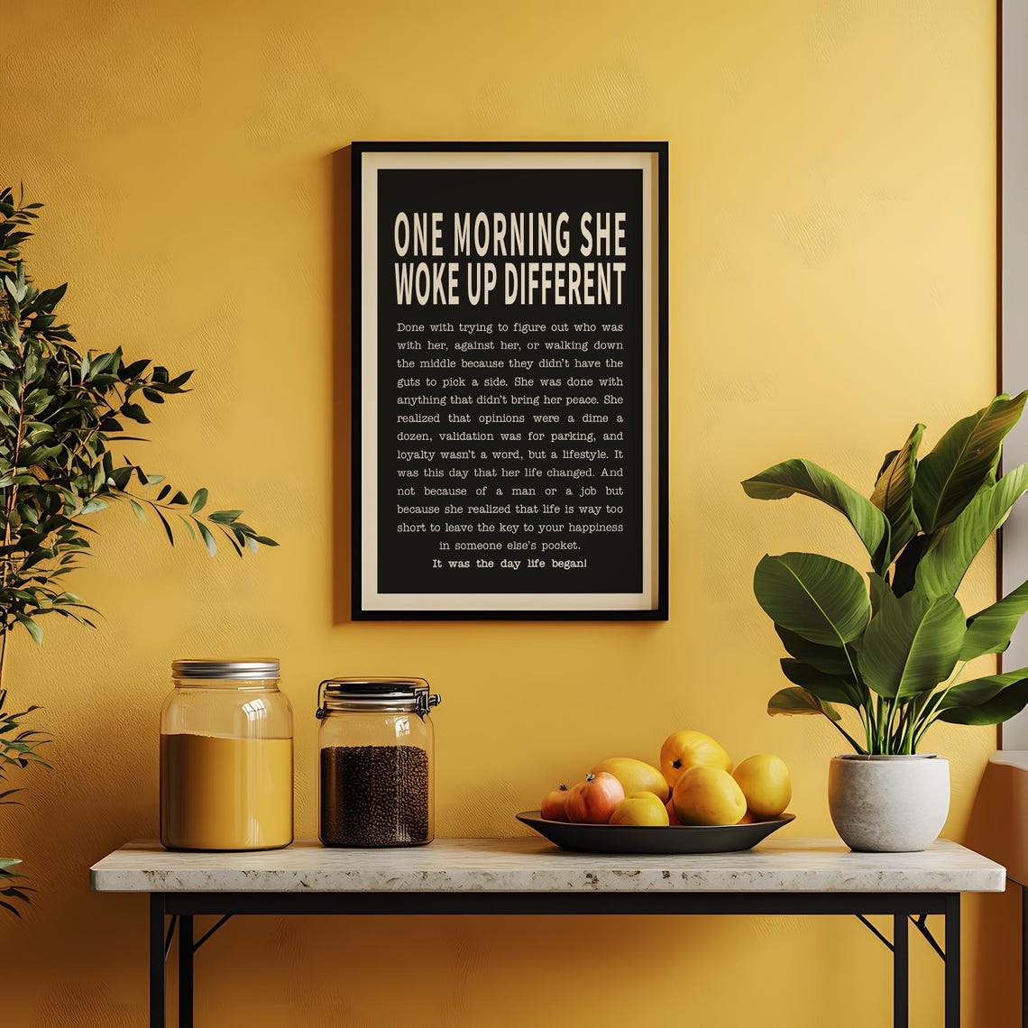 One Morning She Woke Up Different Bold Empowerment Quote Black Poster - Image 2