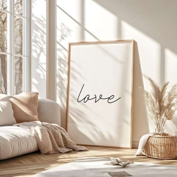 Love Script Hand Lettered Minimalist Word Typography Art Poster