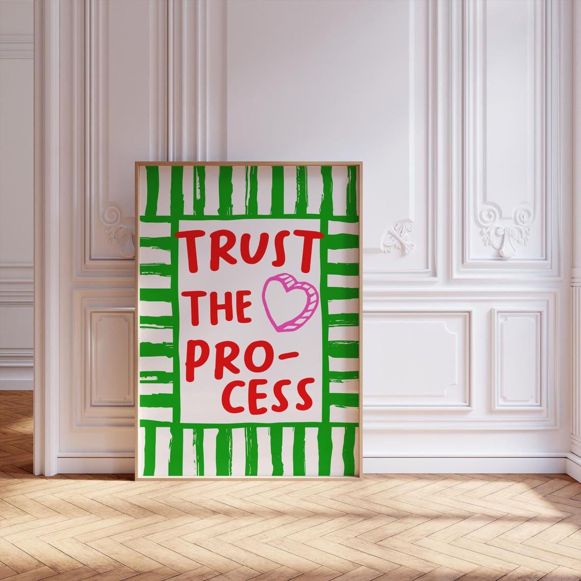 Trust The Process Green Striped Pink Affirmation Quote Poster - Image 2