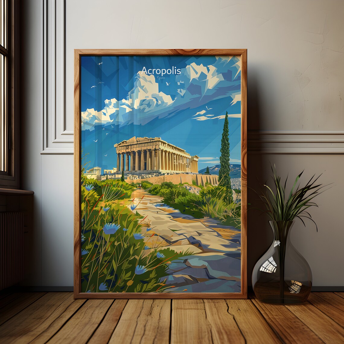 Acropolis Poster, Vintage Athens Greece Travel Poster