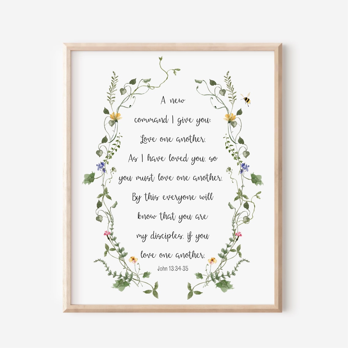 John 13 34-35 Love One Another Bible Verse Floral Watercolor Poster