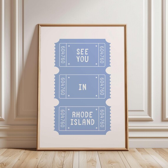 See You In Rhode Island Ticket Stub Blue Travel Souvenir Poster