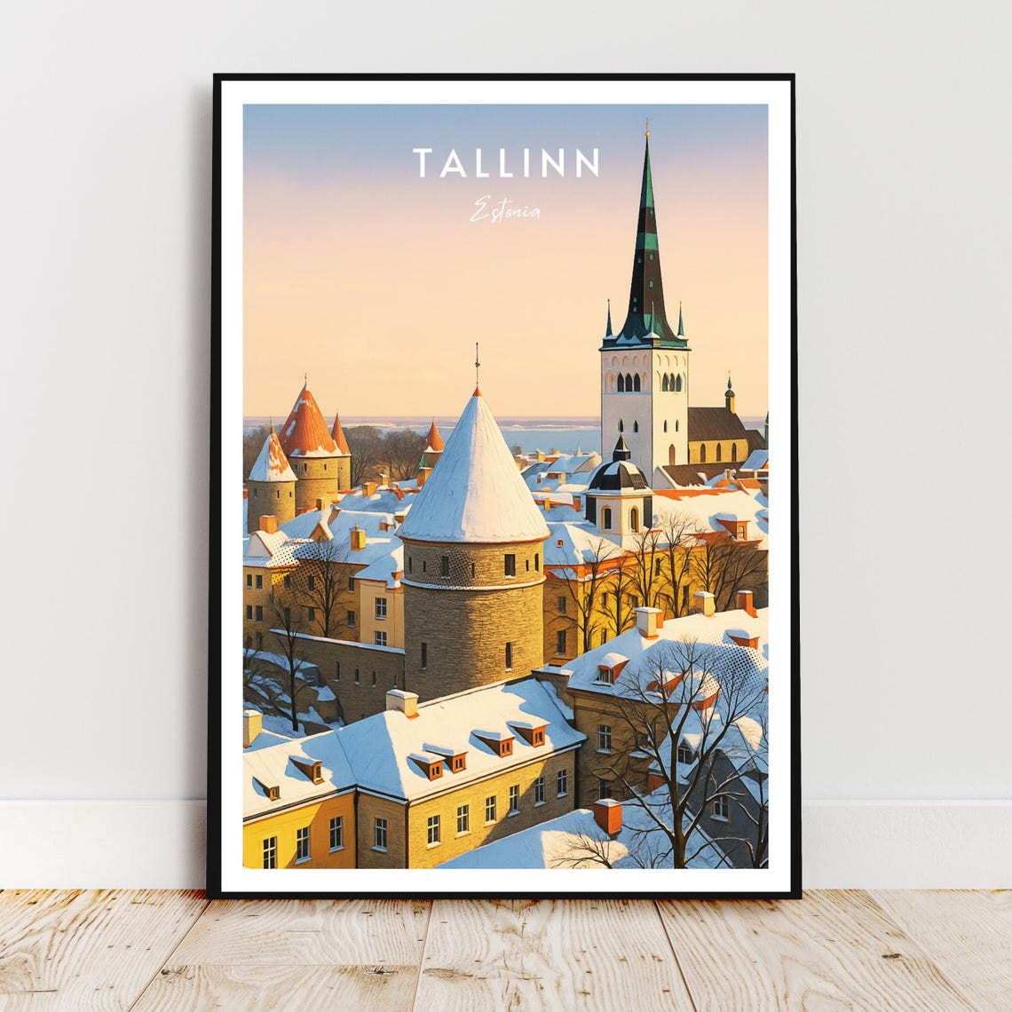 Tallinn Estonia Snowy Old Town Winter Travel Wall Decor Poster