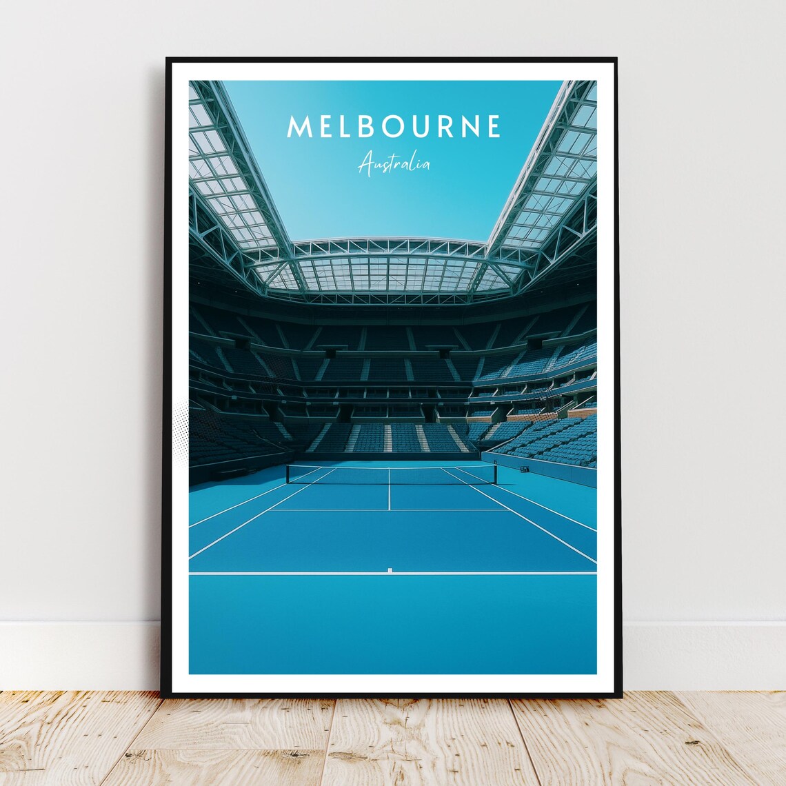 Melbourne Australia Blue Court Tennis Stadium Grand Slam Travel Poster