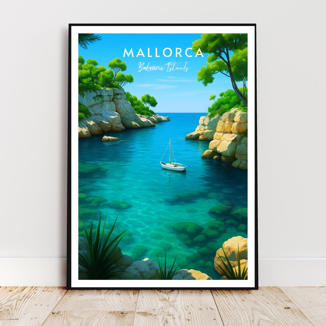 Mallorca Balearic Islands Turquoise Cove Sailboat Travel Poster