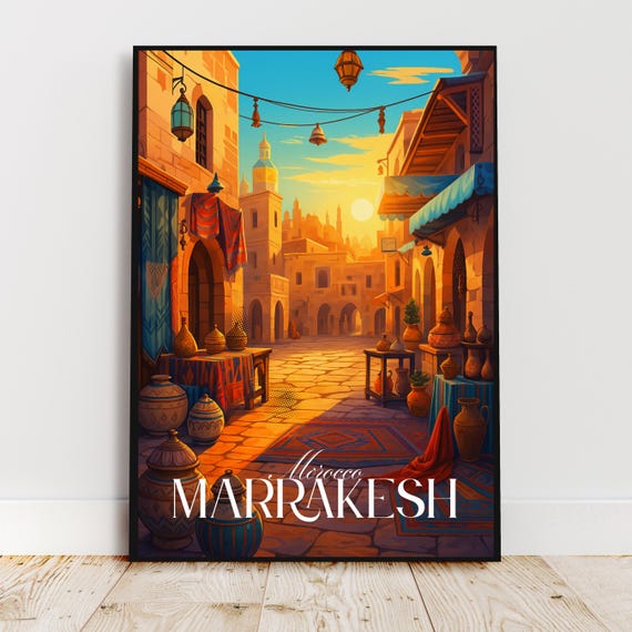 Travel Wall Poster Marrakech Morocco Africa Souk Modern Art Gift Print