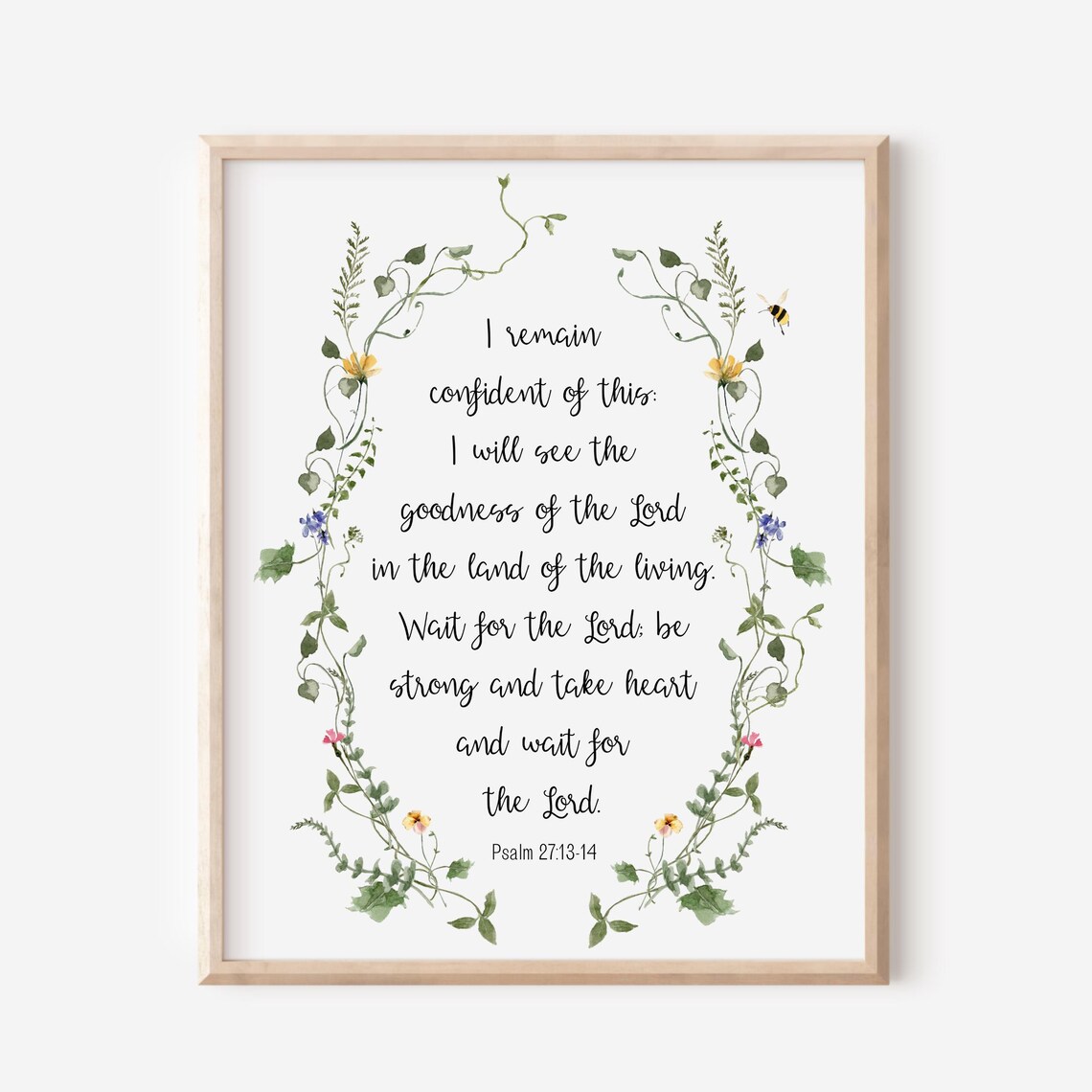 Psalm 27 13-14 Goodness of the Lord Bible Verse Floral Watercolor Poster