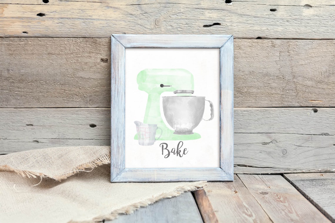 Mint Green Watercolor Stand Mixer Bake Kitchen Baker Gift Poster - Image 3