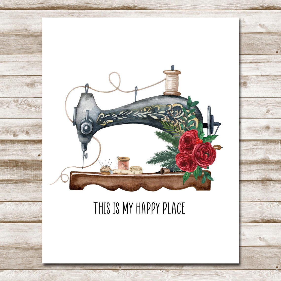 This Is My Happy Place Vintage Sewing Machine Floral Wall Art - Image 4