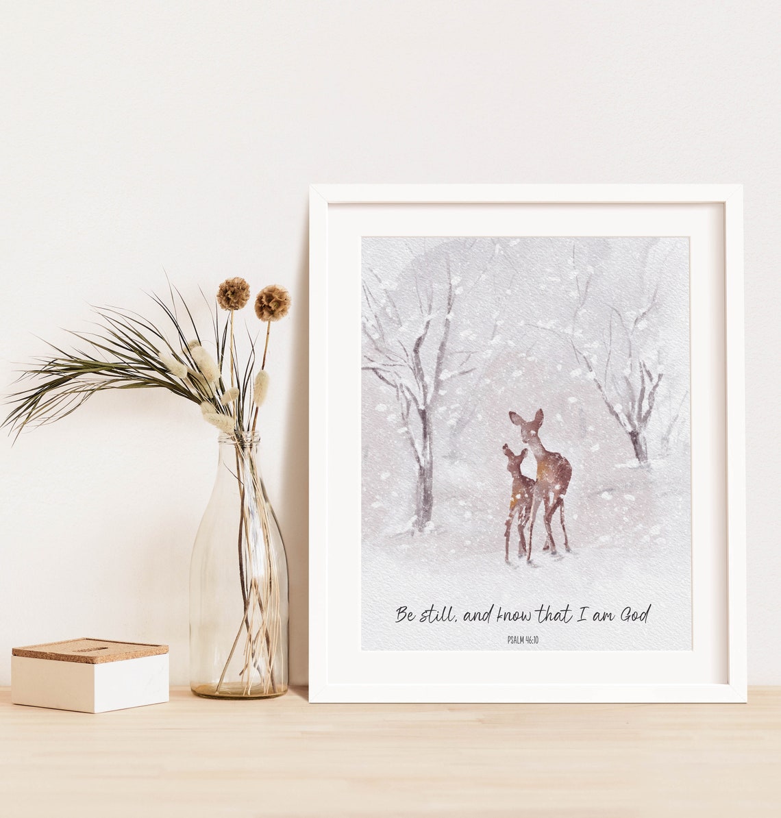 Be Still And Know That I Am God Psalm 46:10 Deer Winter Bible Poster - Image 9