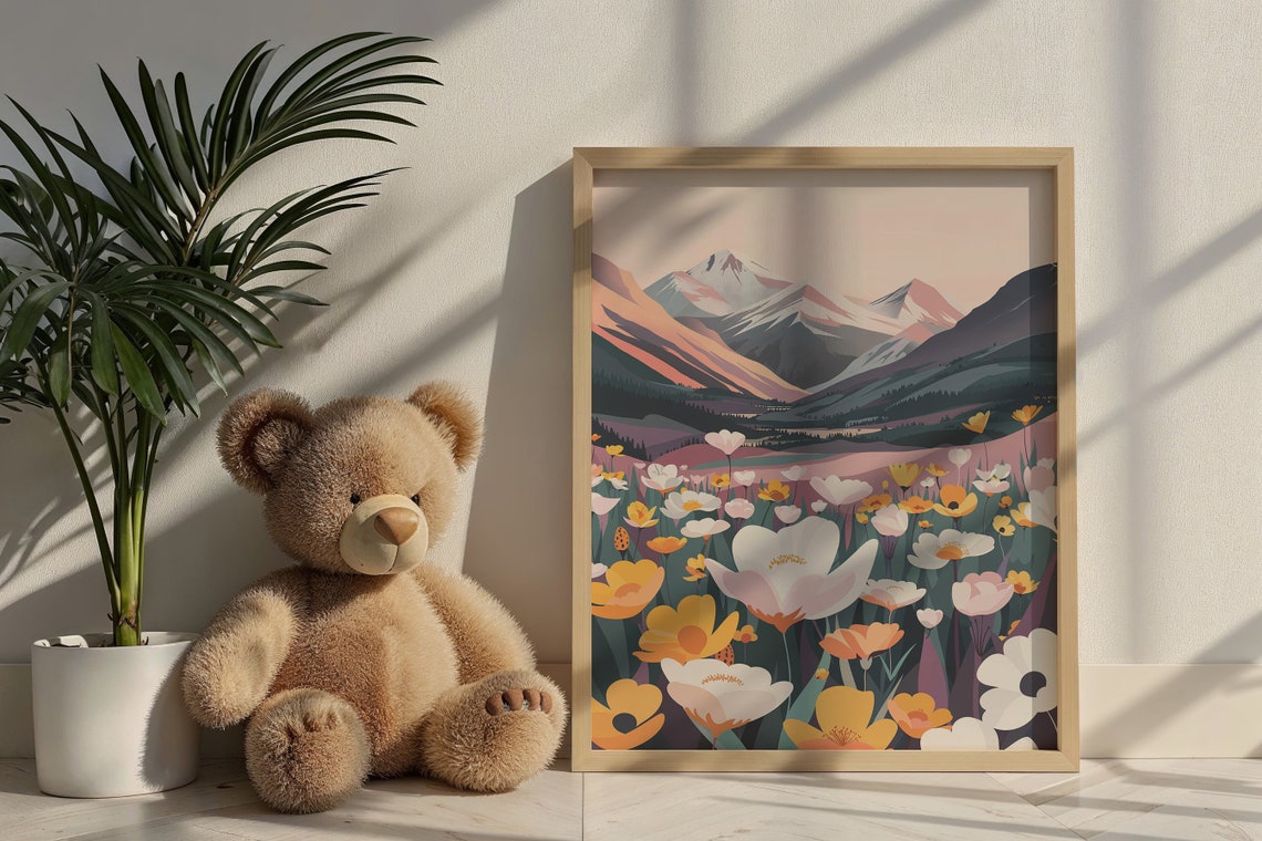 Alpine Wildflower Valley Pink Dawn Mountain Landscape Wall Poster - Image 6