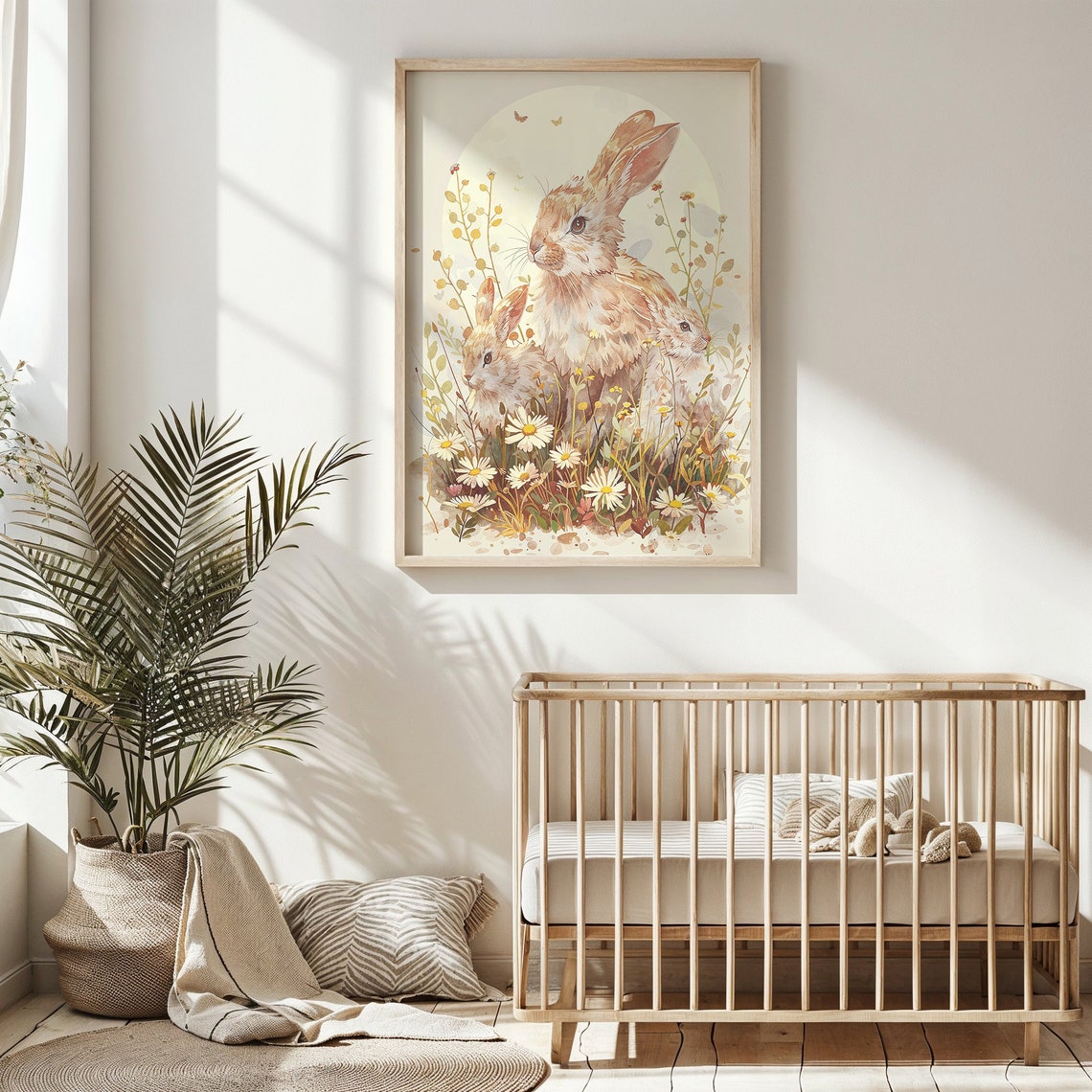 Spring Bunny Watercolor Rabbit With Daisies Floral Easter Art Print - Image 4