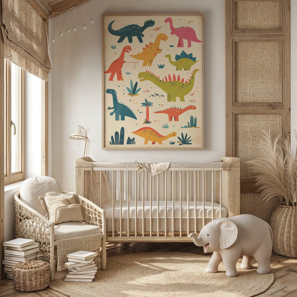 Nine Colorful Cartoon Dinosaurs Cream Background Kids Poster - Image 3