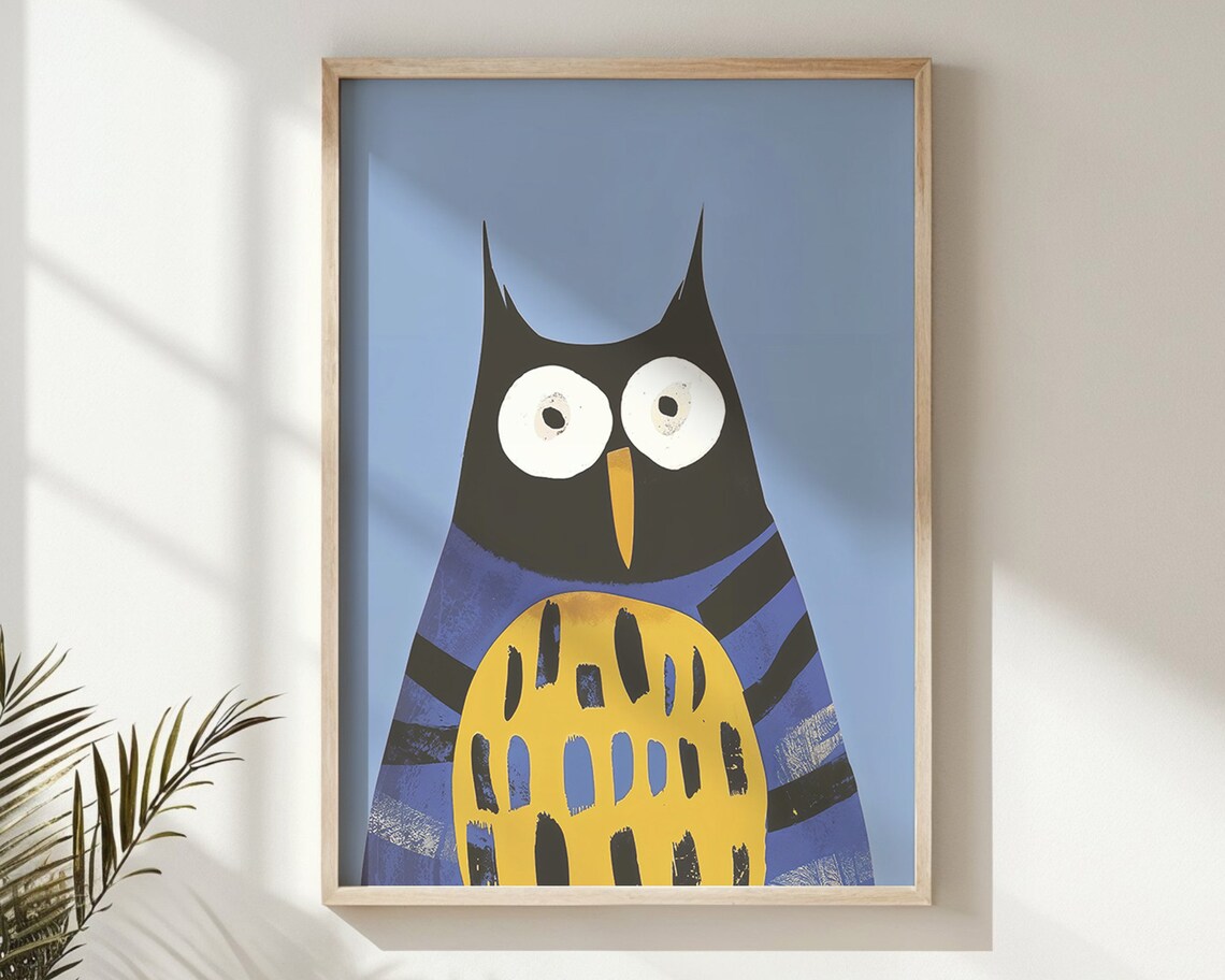 Owl Nursery Wall Art, Whimsical Bird Kids Poster