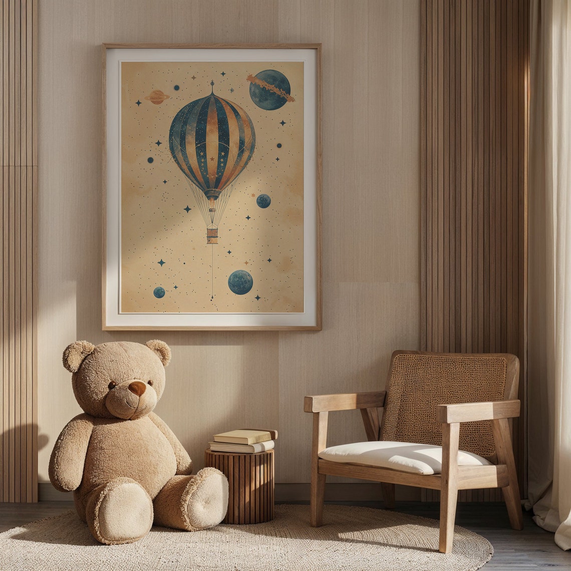 Vintage Starry Hot Air Balloon Planets Cosmic Nursery Poster - Image 5