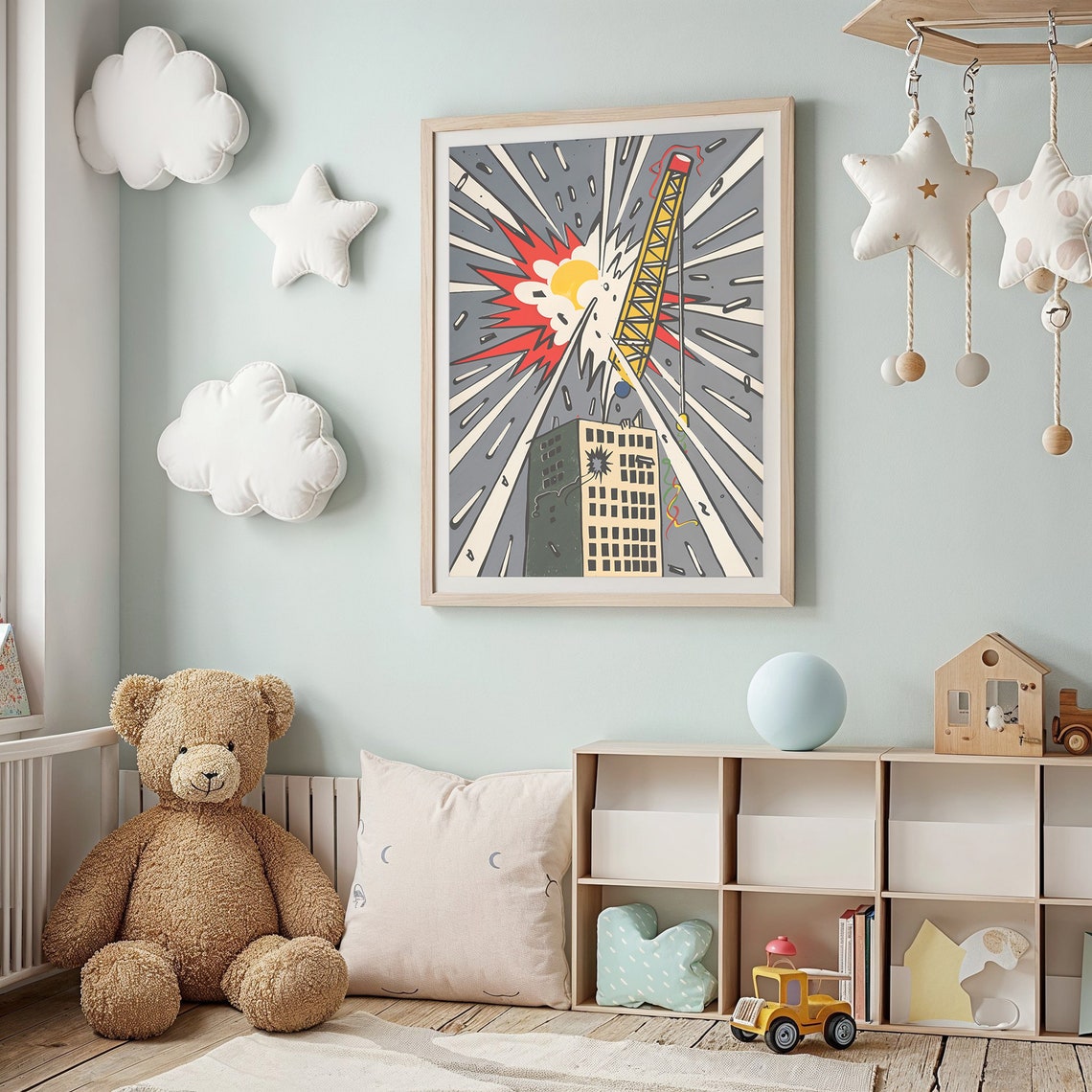 Pop Art City Crane Starburst Explosion Construction Kids Wall Poster - Image 2