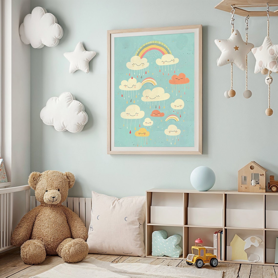 Rainbow Clouds Nursery Wall Art Smile Rain Kids Posters Whimsical Weather Decor Colorful Baby Room Art Instant Gift - Image 3