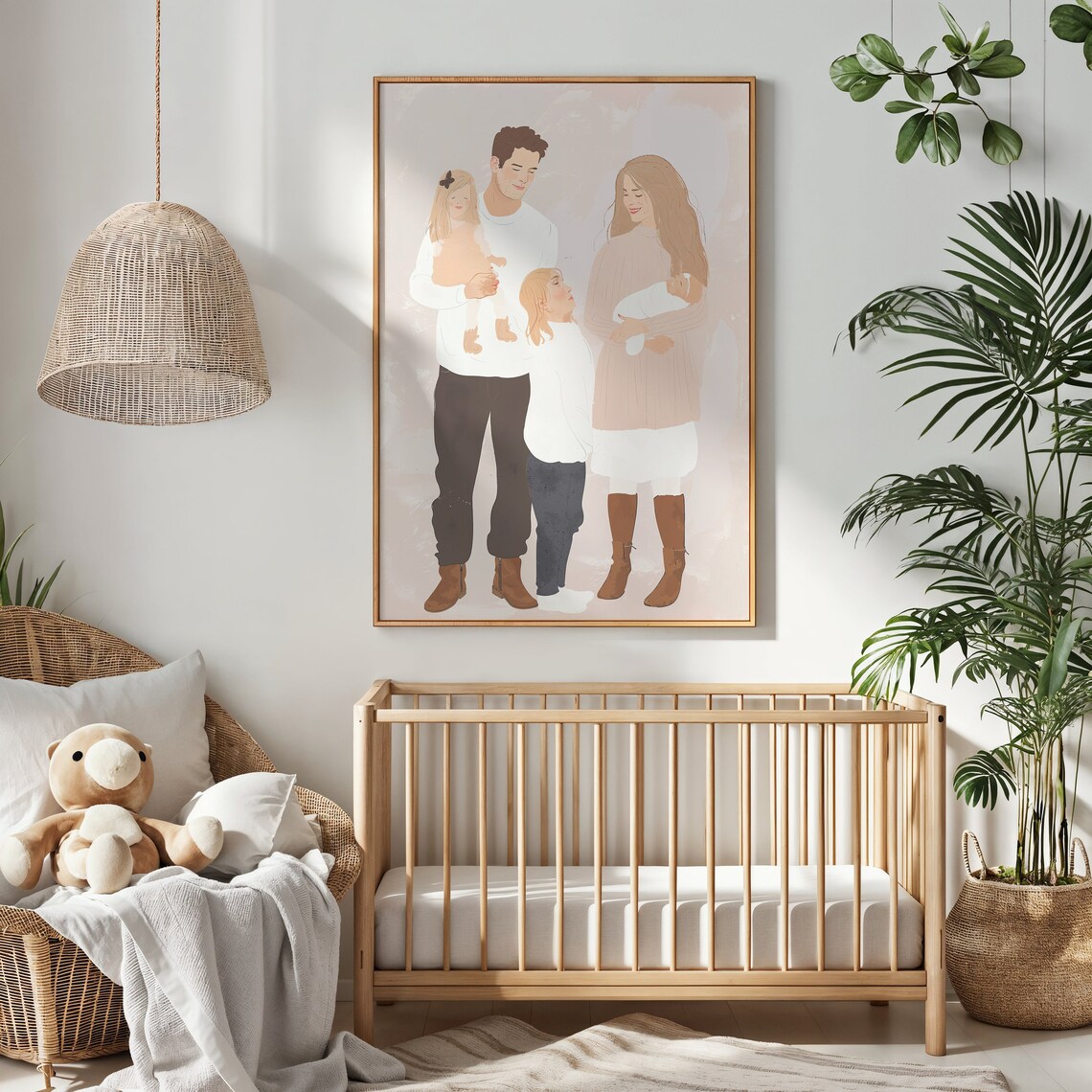 Family Of Four Soft Portrait Dad Mom Kids Newborn Baby Blush Art Print - Image 3