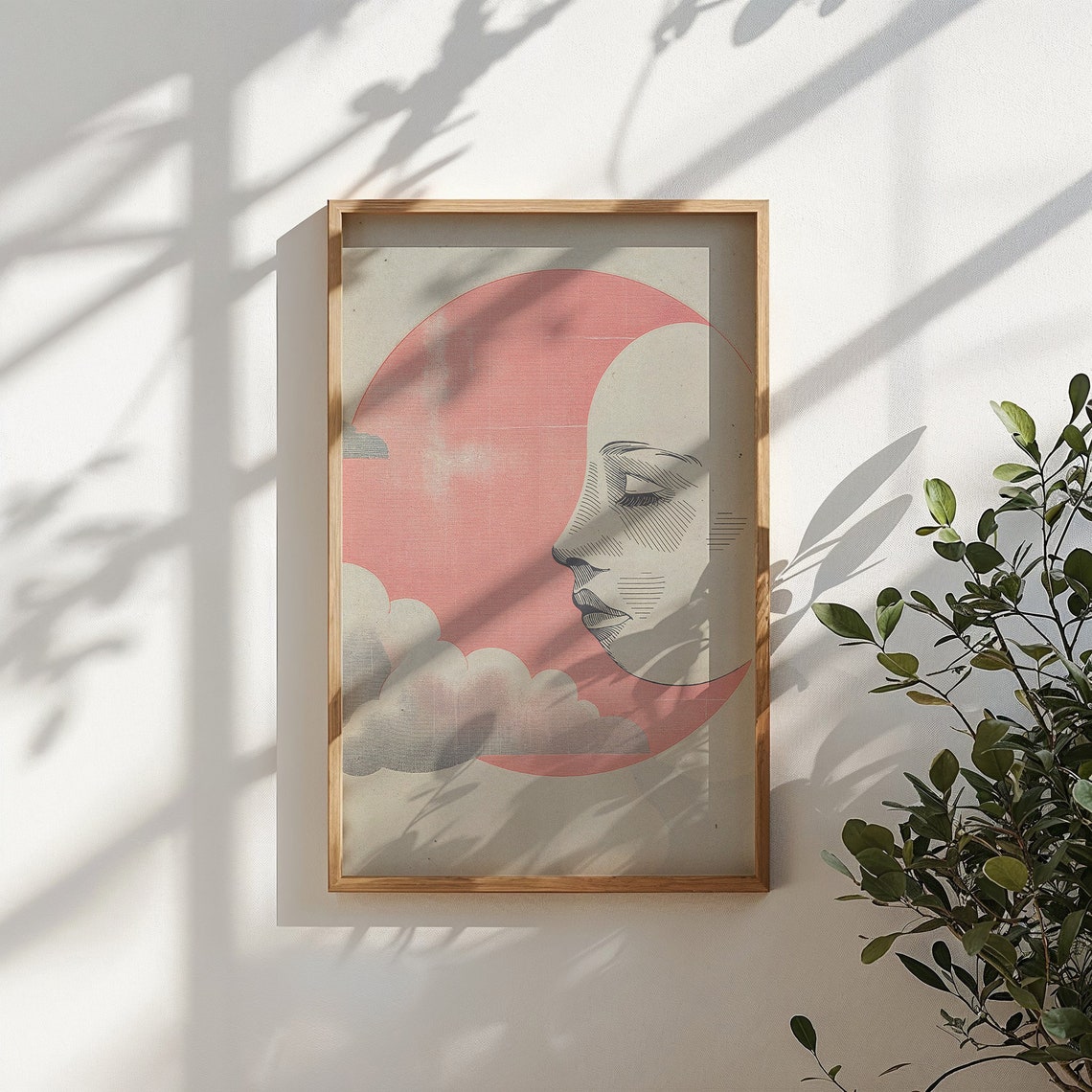Moon And Clouds Abstract Print Nursery Wall Art Kids Bedroom Celestial Decor Vintage Style Moon Face Poster Gift - Image 5