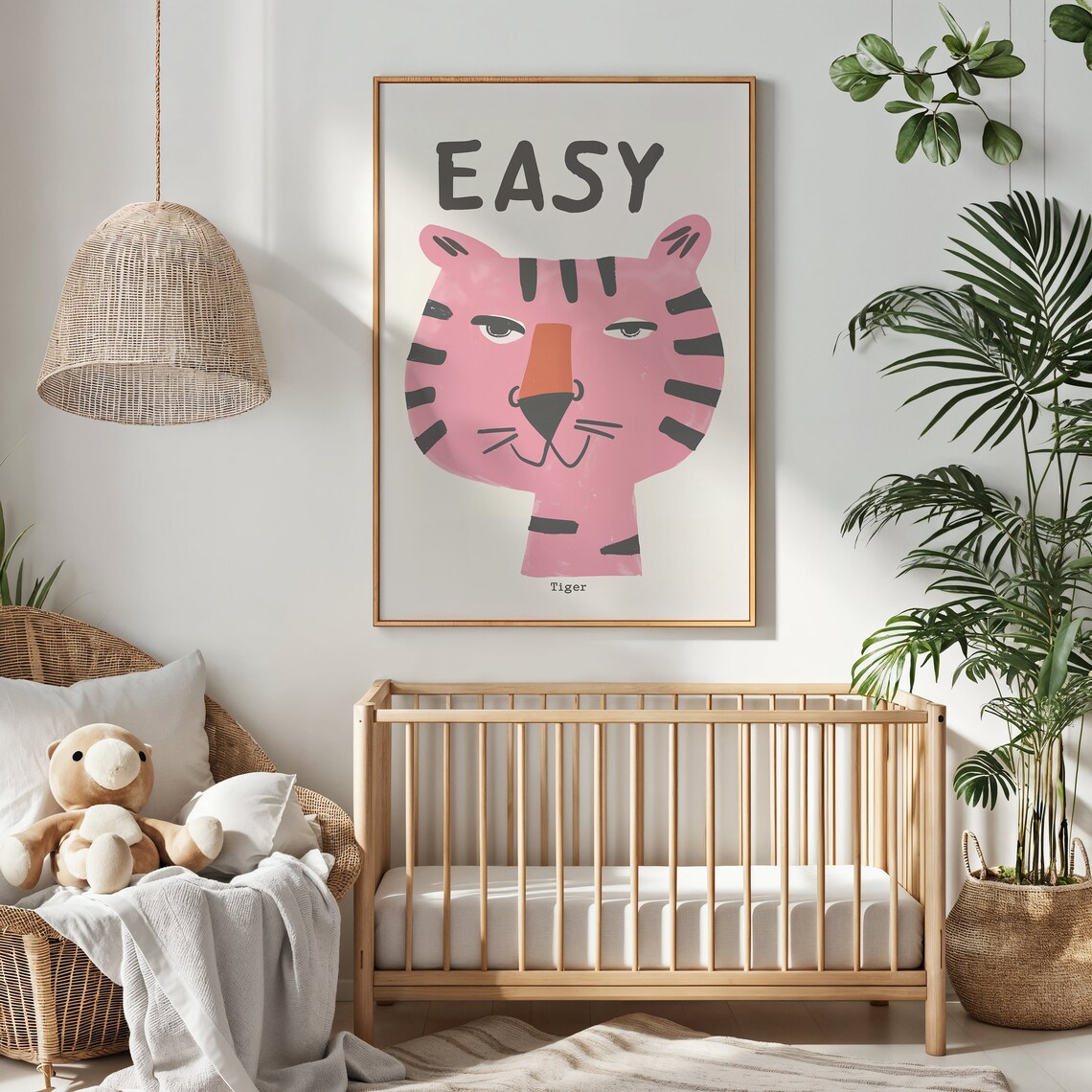 Pink Easy Tiger Face Striped Kids Nursery Animal Print Wall Poster - Image 2